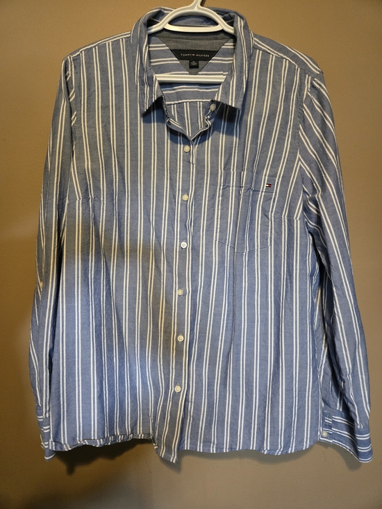 Tommy Hilfiger Tops - Tommy Hilfiger Blue White Striped Button Up Shirt Women's XL